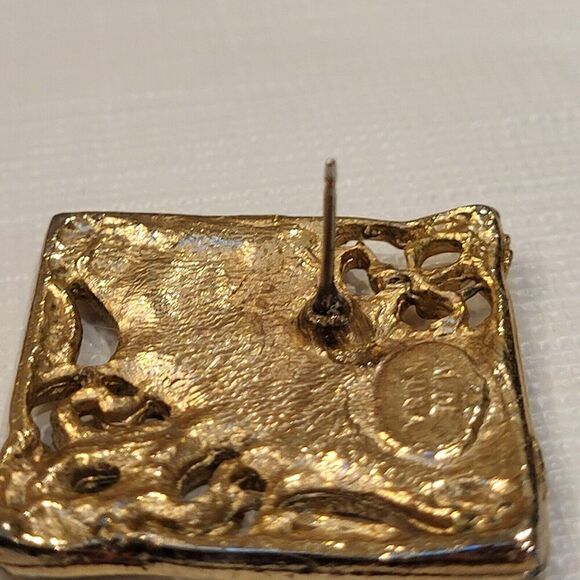 Pierced Earrings Enamel Surface Push Pin 1" square Vintage Style Stamped USA - Picture 11 of 12